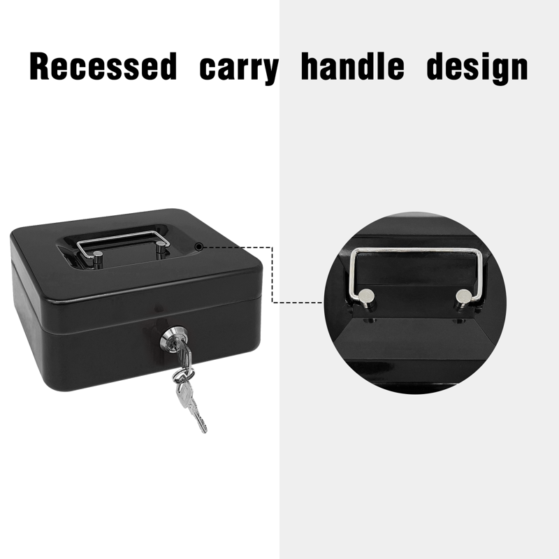 Small Steel Cash Box with Lockable Cover and Removable Tray - Multiple Sizes
