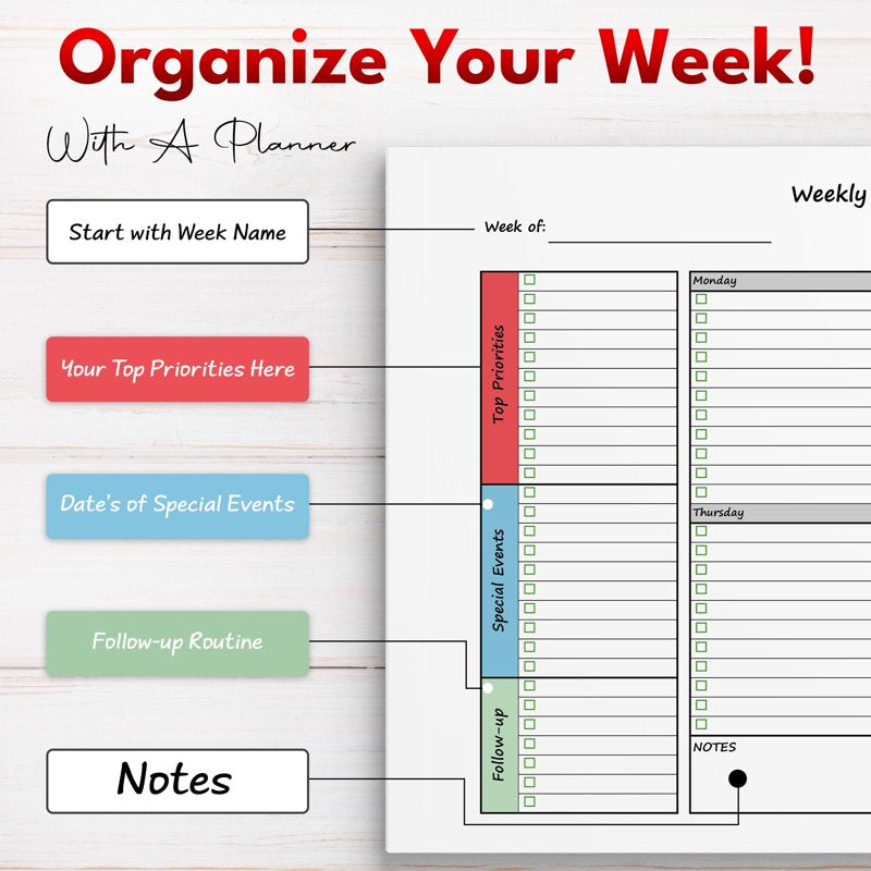 Weekly Notepad Planner 8.5 x 10.5 Inch - 52 Sheets, Flexible Layout
