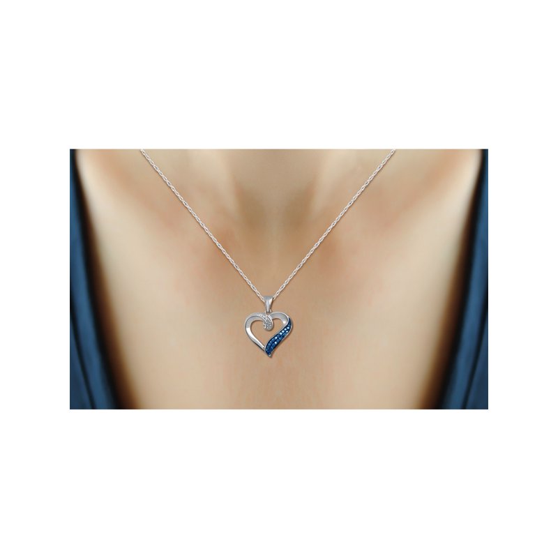 1/7 Carat Blue and White Diamond Heart Pendant Sterling Silver Jewelry