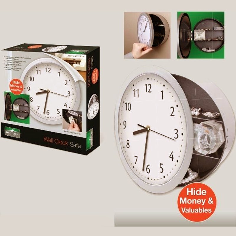 Wall Clock Safe with Hidden Storage - Modern Quartz Jewelry & Cash Organizer
