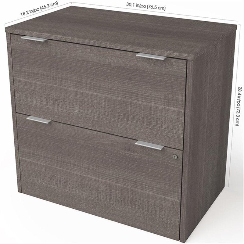 Lateral File Cabinet with 2 Drawers - Wood Office Storage in Gray or White