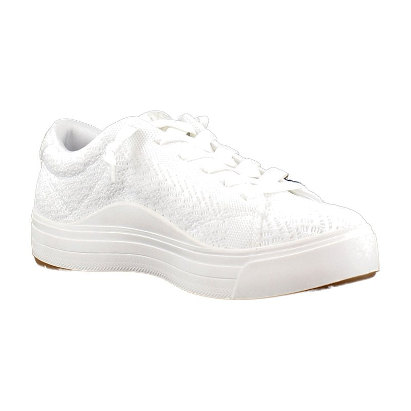 Women's Canvas Sneakers with Lace-Up Closure - White Knit, Wide & Medium Widths