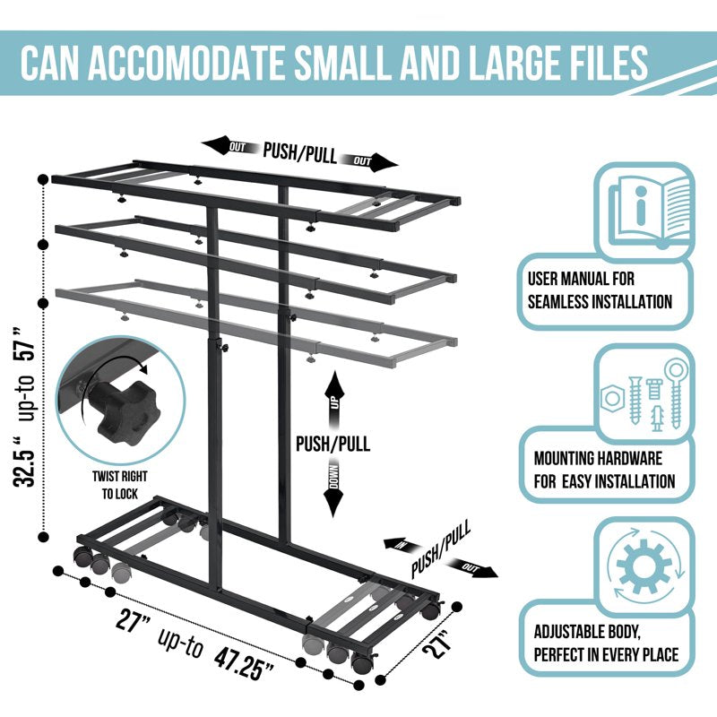 Adjustable Blueprint Storage Organizer - Heavy Duty Steel Construction