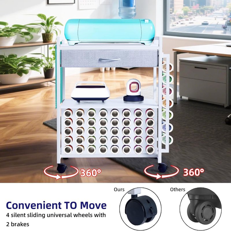 Rolling Craft Storage Cart with Vinyl Roll Holders for Cricut Machines - Black or White