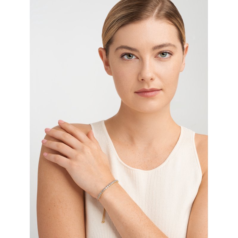 Silver Plated Gold Tone Bolo Bracelet with Diamond Accent - 9 Inch