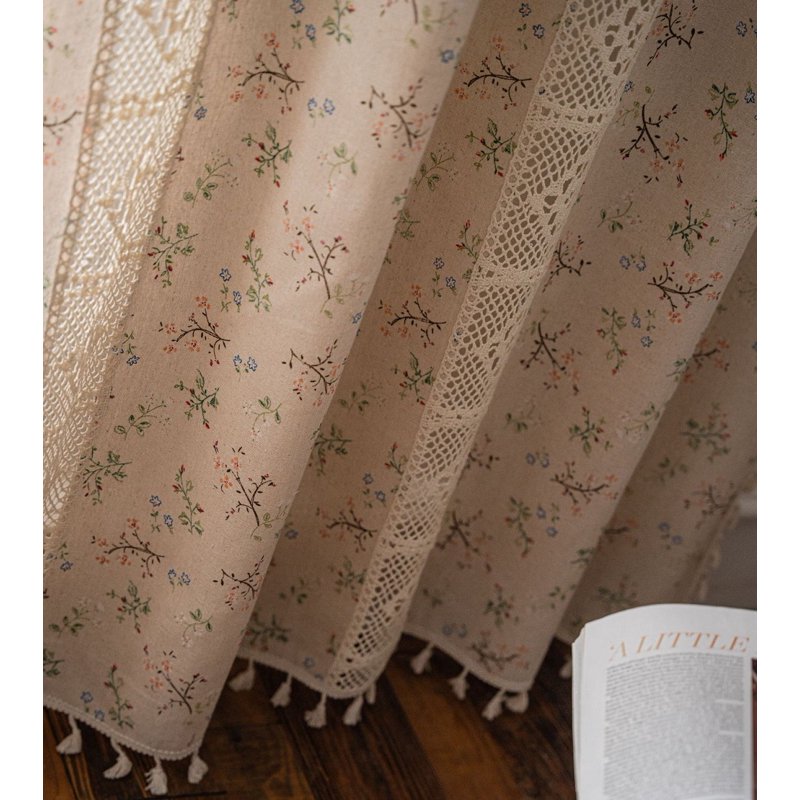 Boho Linen Curtains Set with Embroidery and Tassels - Semi-Transparent Window Drapes