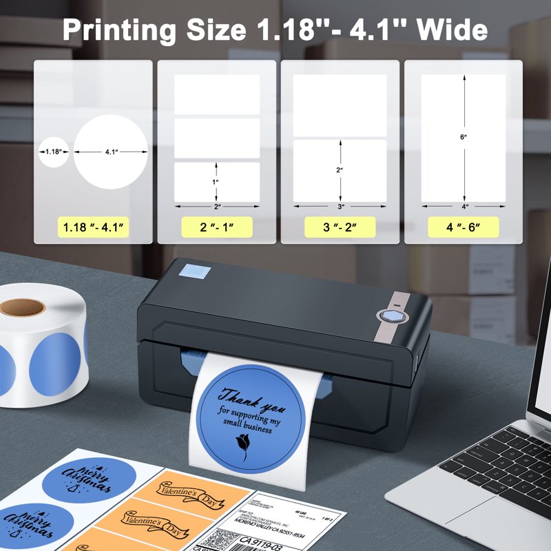Bluetooth Thermal Label Printer 4x6 for Shipping Packages - JADENS