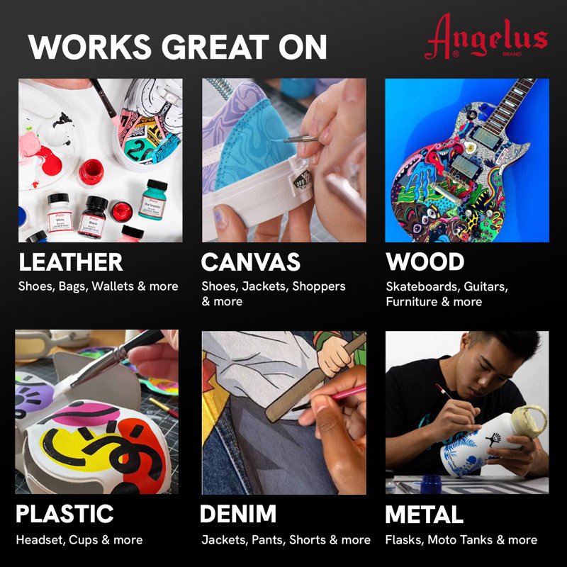 Leather Paint Kit with Brushes & Preparer - Angelus Basic Leather Art Set