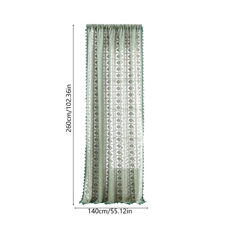 Green Free Size Sheer Embroidered Curtain Panels with Rod Pocket – Semi-Blackout Window Drapes