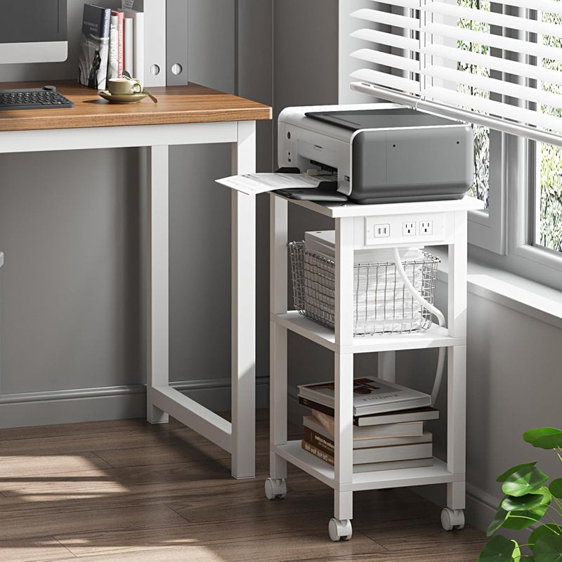3 Tier Printer Stand with Wheels & Power Outlets - Mobile Office Storage