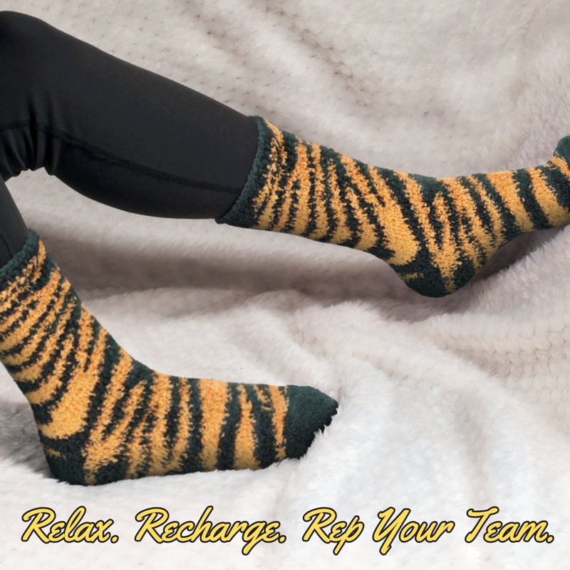 Women's Fuzzy Zebra Print Team Spirit Socks 4 Pairs - Microfiber, Warm & Soft