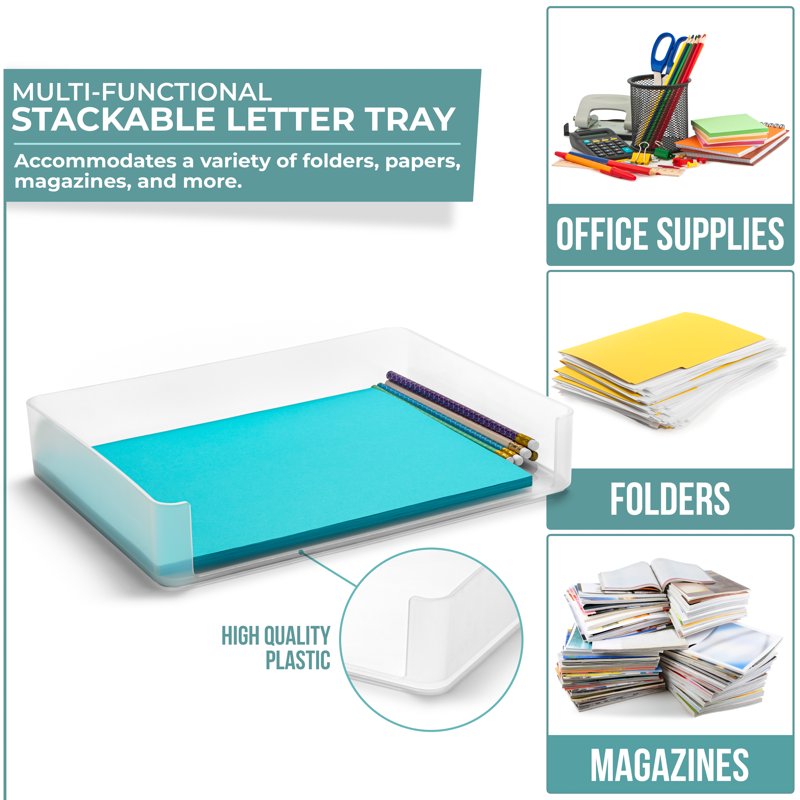 Stackable Plastic Letter Tray Organizer for Desk Files and Mail