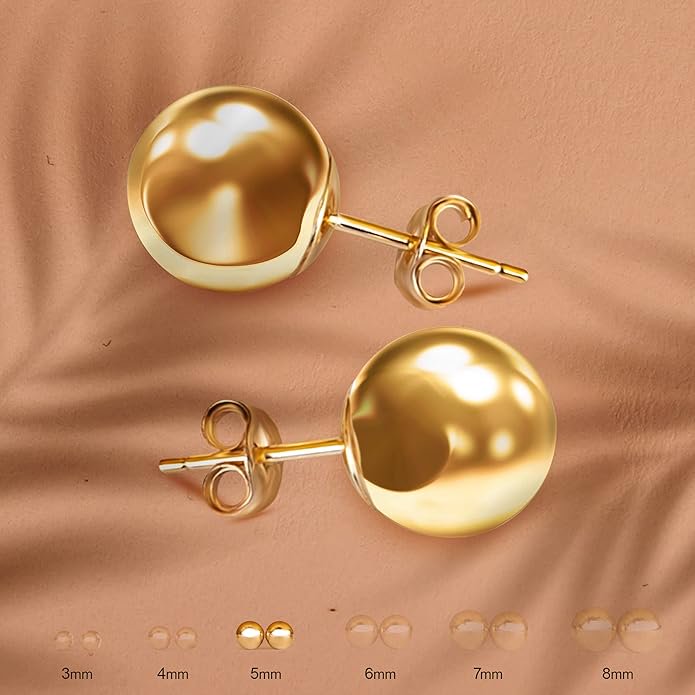 Premium Gold Ball Stud Earrings 14K Hypoallergenic Classic Jewelry