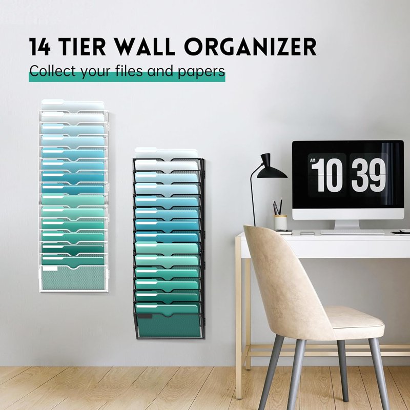 14-Tier Metal Wall Organizer for Files & Magazines, Office & Home Storage