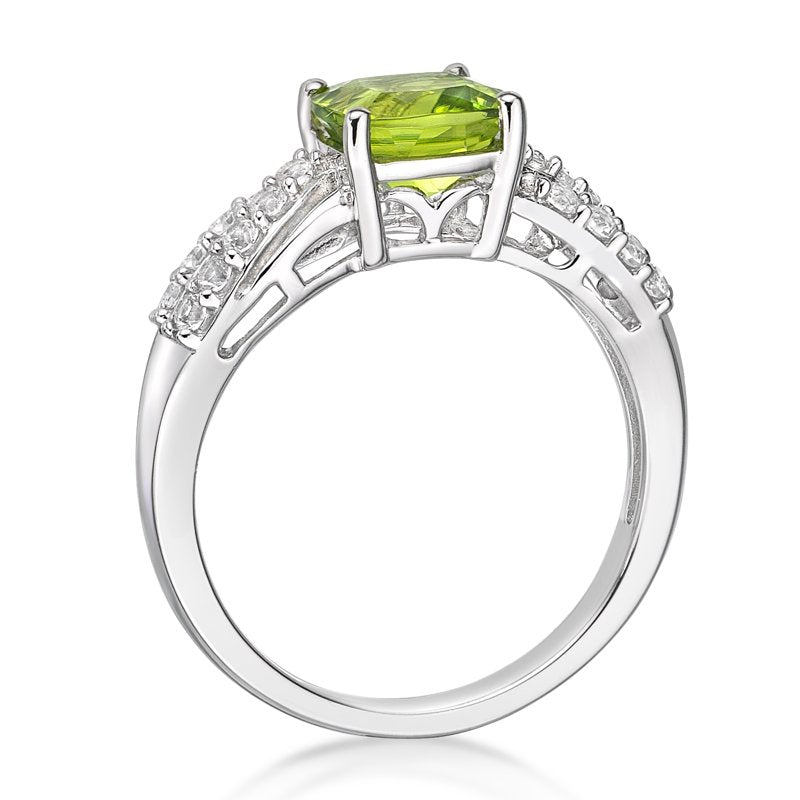 Sterling Silver Peridot and White Sapphire Ring - Hypoallergenic Jewelry