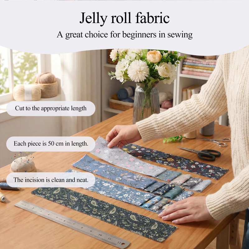 Precut Quilting Fabric Strips Bundle - 76 Pieces, Cotton Floral Patterns