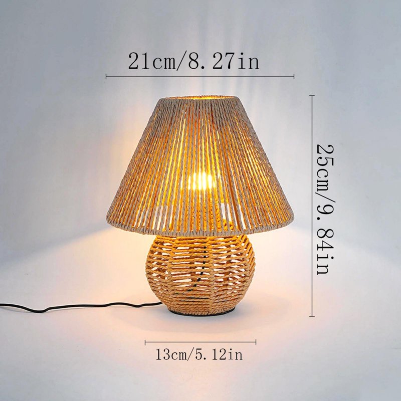 Rattan Table Lamp - Vintage Wicker Boho Nightstand Lamp for Bedroom & Living Room