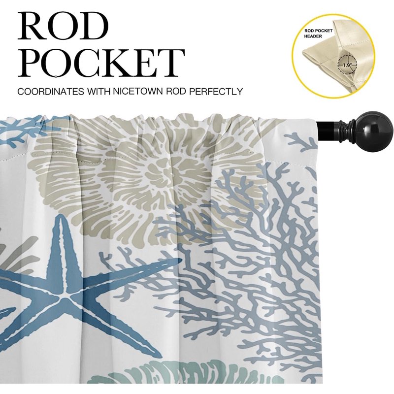 Nautical Coastal Window Valances Set of 2 - Blackout Curtain Treatments for Living Room & Kitchen