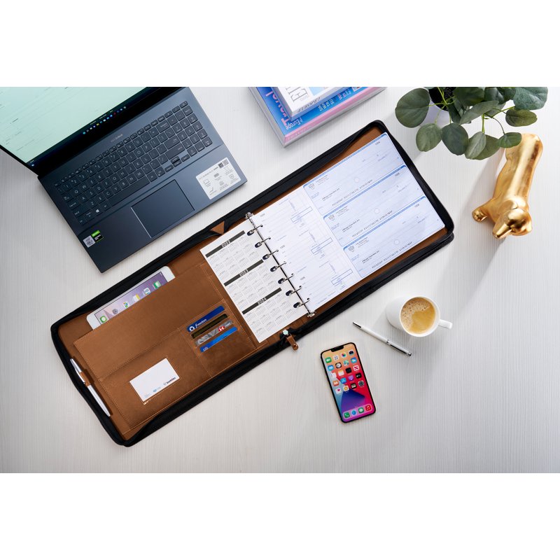 Check Binder Portfolio Organizer 7-Ring Capacity 9x13 Slim PU Leather