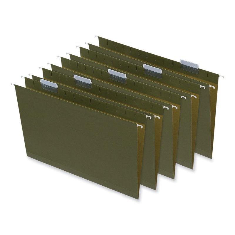 Legal Size Hanging File Folders with Flat Bottom Design, 1/5-Cut Tab, Green, 25 Pack