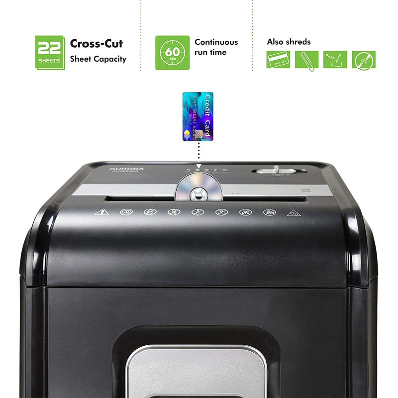 Heavy Duty Crosscut Paper and CD Shredder 22-Sheet Capacity with 7-Gallon Bin