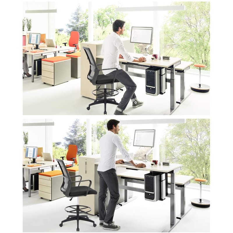 Adjustable Drafting Office Chair with Lumbar Support and Swivel Base - Ergonomic Mesh Seat