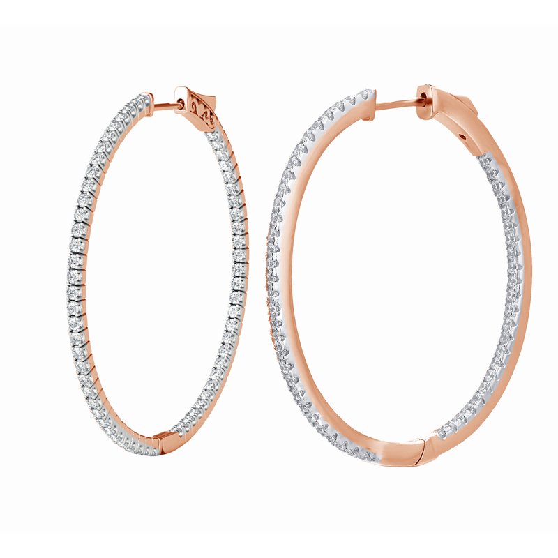 Gold Plated Brass Hoop Earrings with Cubic Zirconia Inside Out 25mm