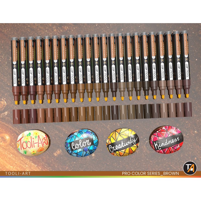 Acrylic Paint Pens Set - 22 Brown Colors for Art & Craft, 3mm Medium Tip