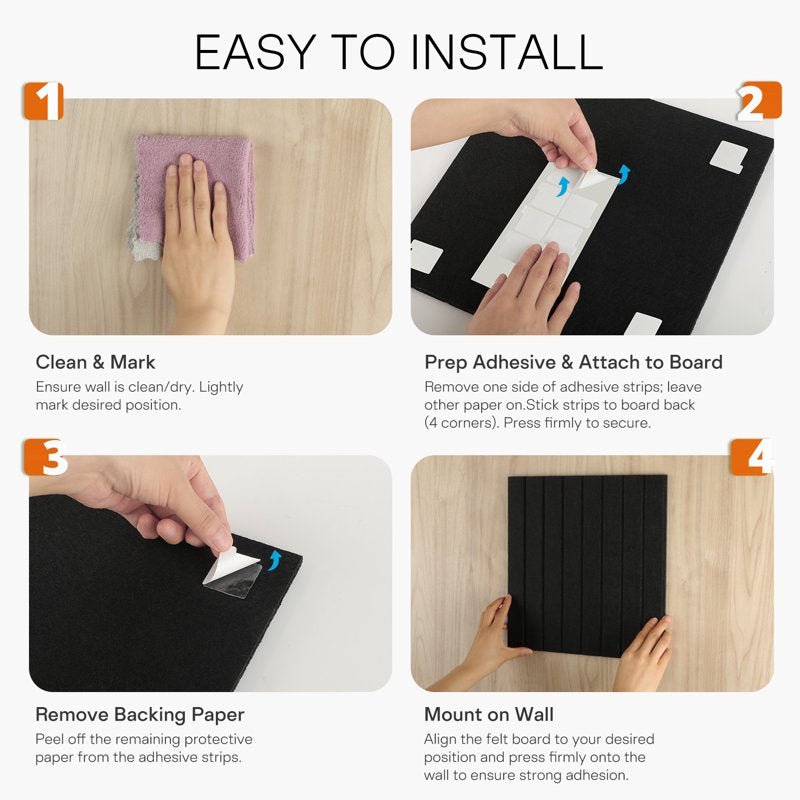 Felt Bulletin Board Tiles Set for Wall Organization - 6 Pack, Self-Adhesive, Office & Home Use