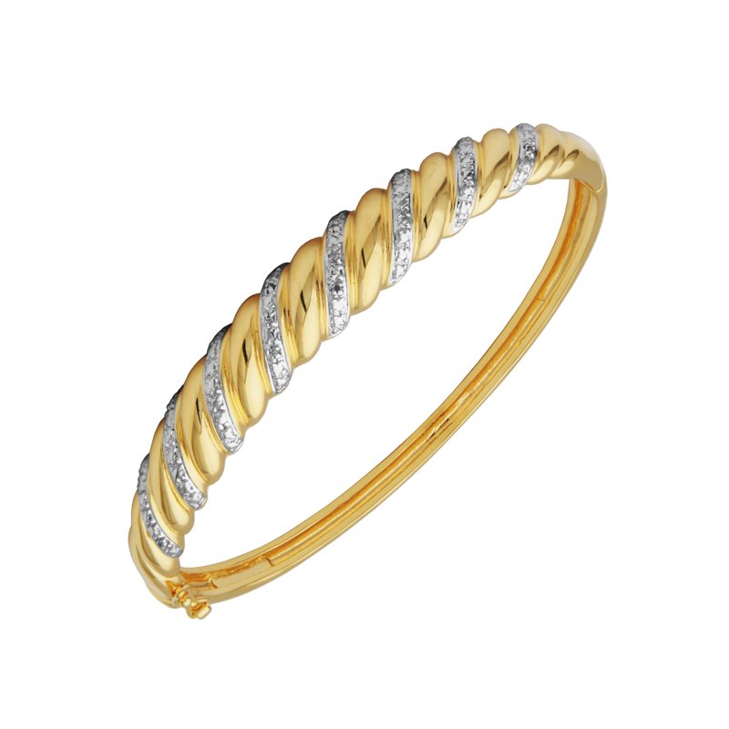 Forever Facets Diamond Accent Swirl Cuff Bangle in Two-Tone Rhodium and Gold