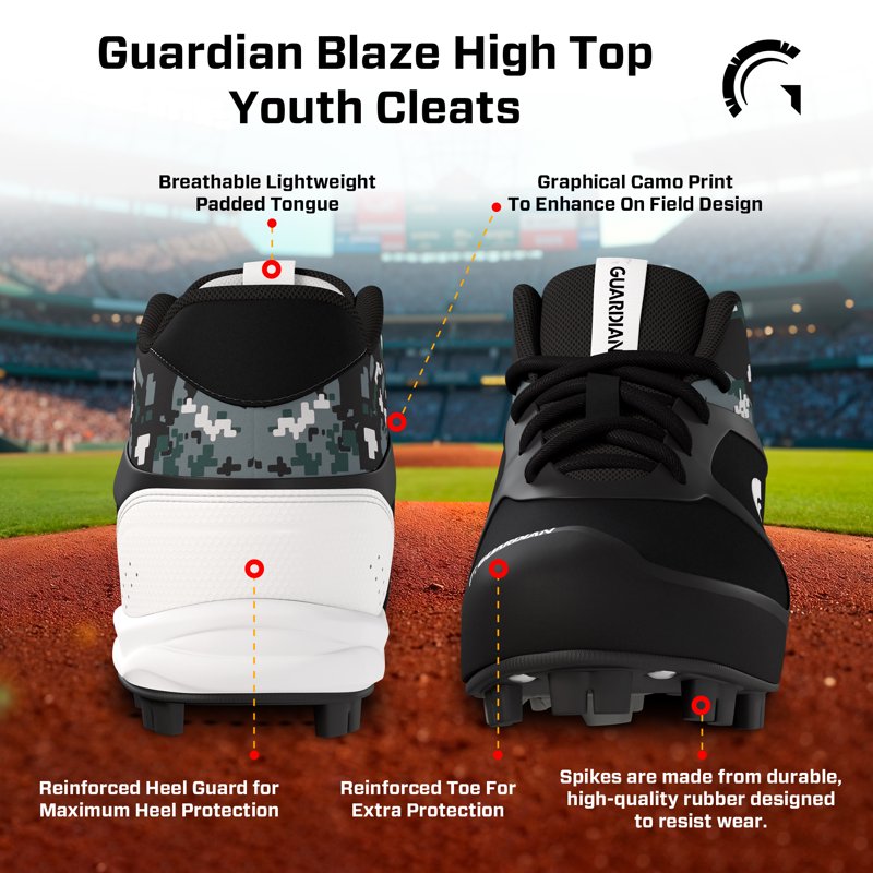 Unisex High Top Baseball Softball Turf Shoes with Extra Ankle Support