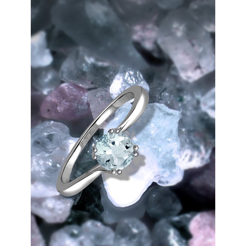 Aquamarine Sterling Silver Ring March Birthstone Jewelry - 0.40 Carat Gemstone