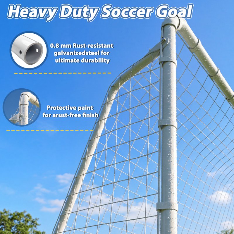 8' x 6' Set of 2 Heavy-Duty Soccer Goals with Steel Frame, Shooting Ring, Cones & Stakes (Mersco) - Backyard Outdoor Soccer Equipment