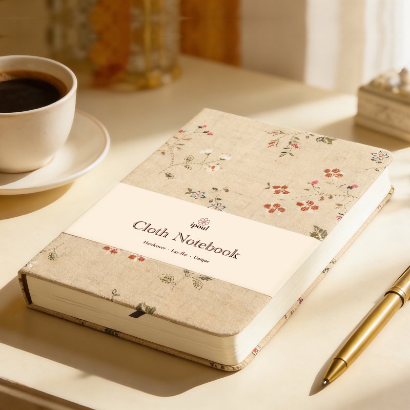 Floral Linen Notebook with Lay Flat Binding - Compact Sketchbook & Journal