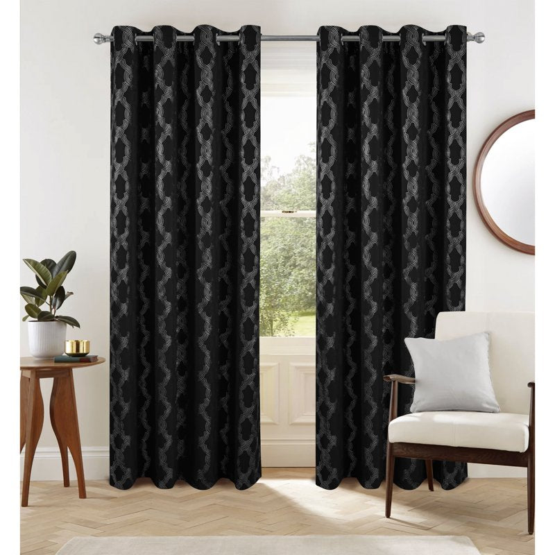 Blackout Geometric Window Curtain Panel - 54x90 Inches, Grey or Black