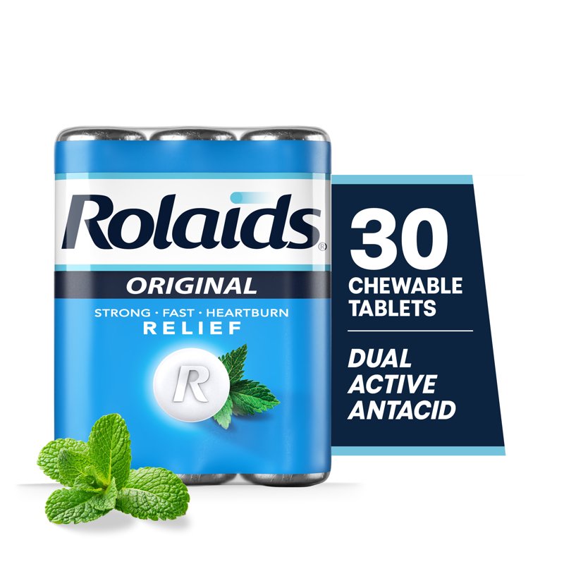 (4 Pack) Rolaids Original Strength Antacid 30 Chewable Tablets Mint Flavor - Dual Active