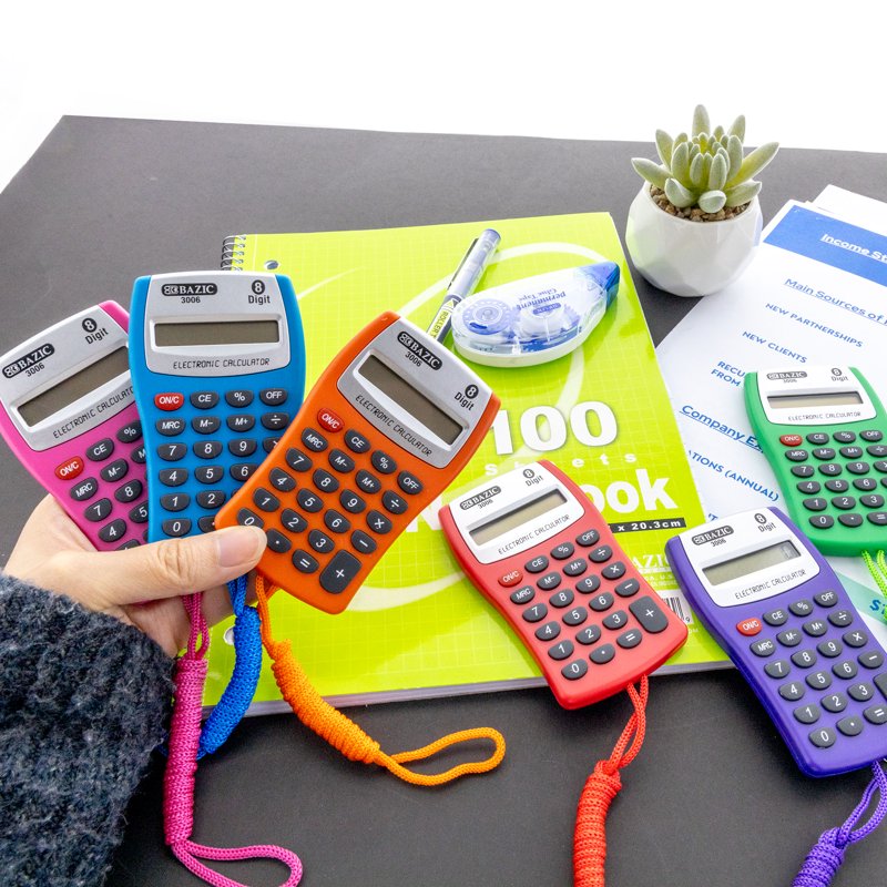 8-Digit Pocket Calculator with Neck String - Office & School Use