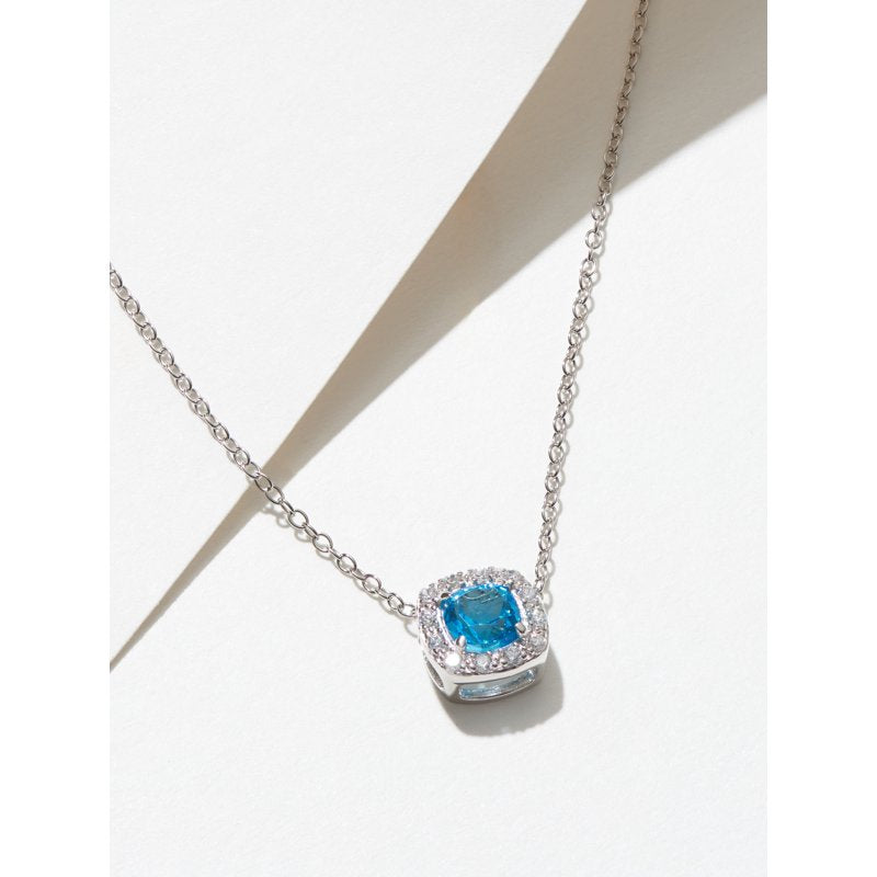Sterling Silver Necklace with Swiss Blue Topaz and Cubic Zirconia - Adult Female Jewelry