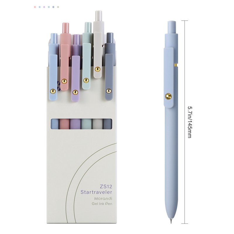 Morandi 6-Pc Retractable Gel Pens 0.7mm Black Ink - No Smear, Quick-Dry