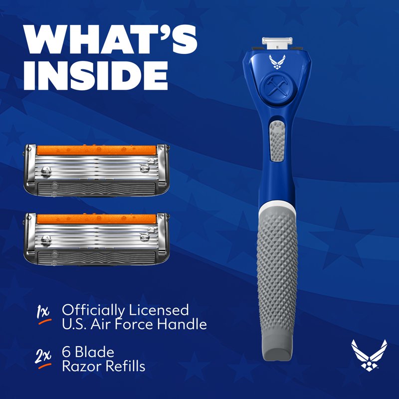 Military Themed 6-Blade Razor Starter Set with Handle & Blades for Close Shave
