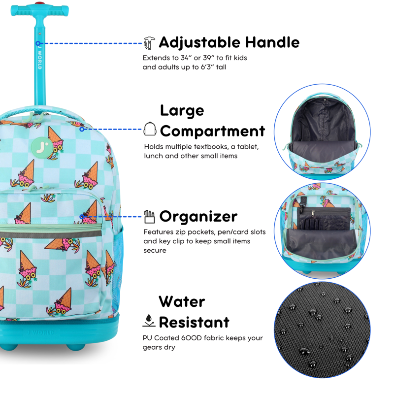 Kids Rolling Backpack with Wheels and Multiple Compartments - 18 Inch School & Travel Bag