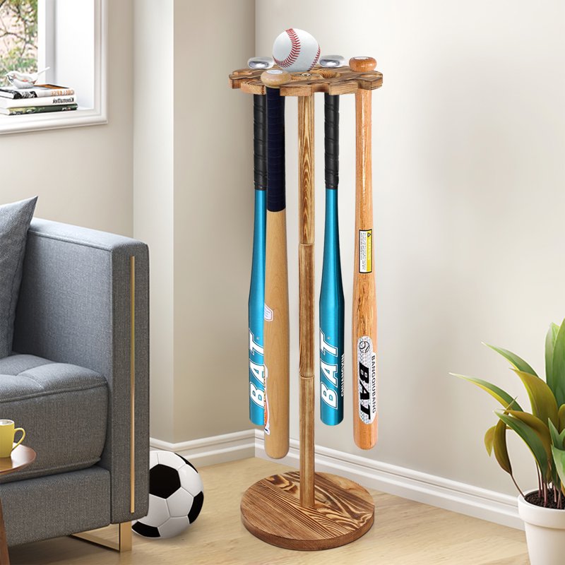 Wooden Baseball Bat Display Shelf Organizer for 10 Bats