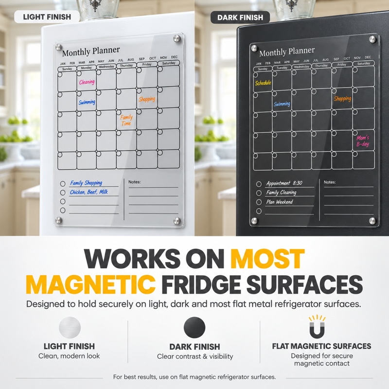 Magnetic Acrylic Calendar for Refrigerator - Family Organizer & Dry Erase Board