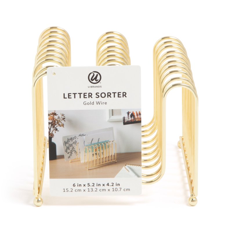 Wire Letter Organizer with Gold Finish - Desk Mail Sorter, Office & Home