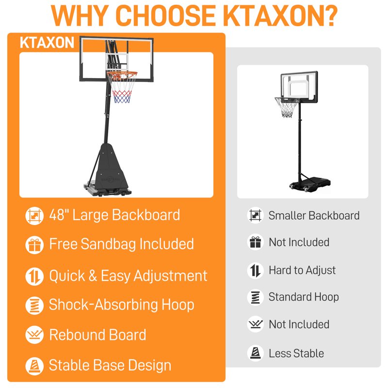 Portable Basketball Hoop with 48-Inch Backboard Adjustable 4.5-10Ft Outdoor System