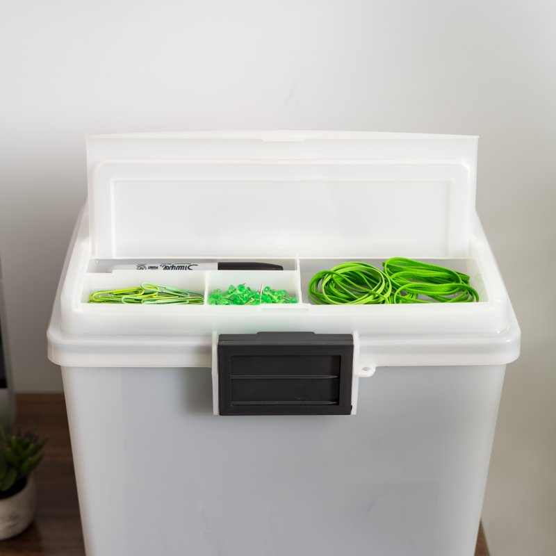 Portable Letter Size Plastic File Box with Secure Lid and Organization Dividers