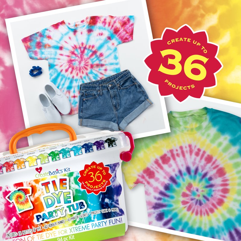 Tie Dye Party Kit with 18 Bottles & Accessories for Group Crafting