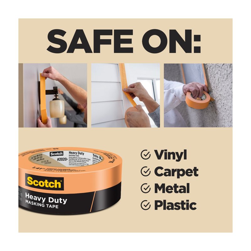 Scotch Heavy Duty Masking Tape, 1.88 in x 60 yd, Orange - 6 Rolls