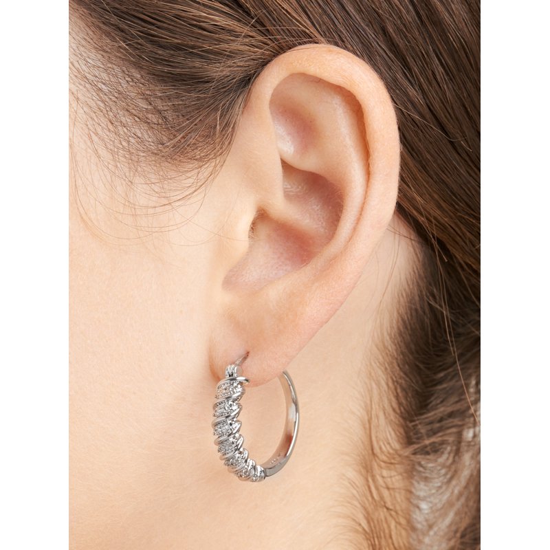 Silver & Gold Hoop Earrings with Diamond Accent - S Link Jewelry
