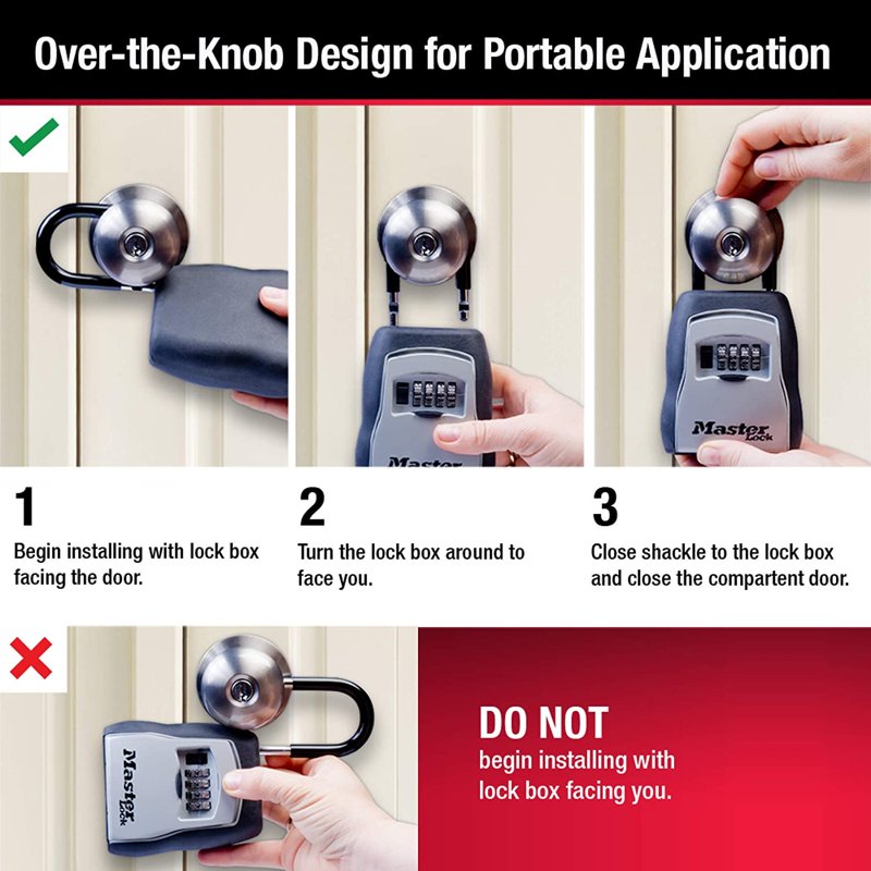 Portable Lock Box with Combination Lock and 5-Key Capacity - Black